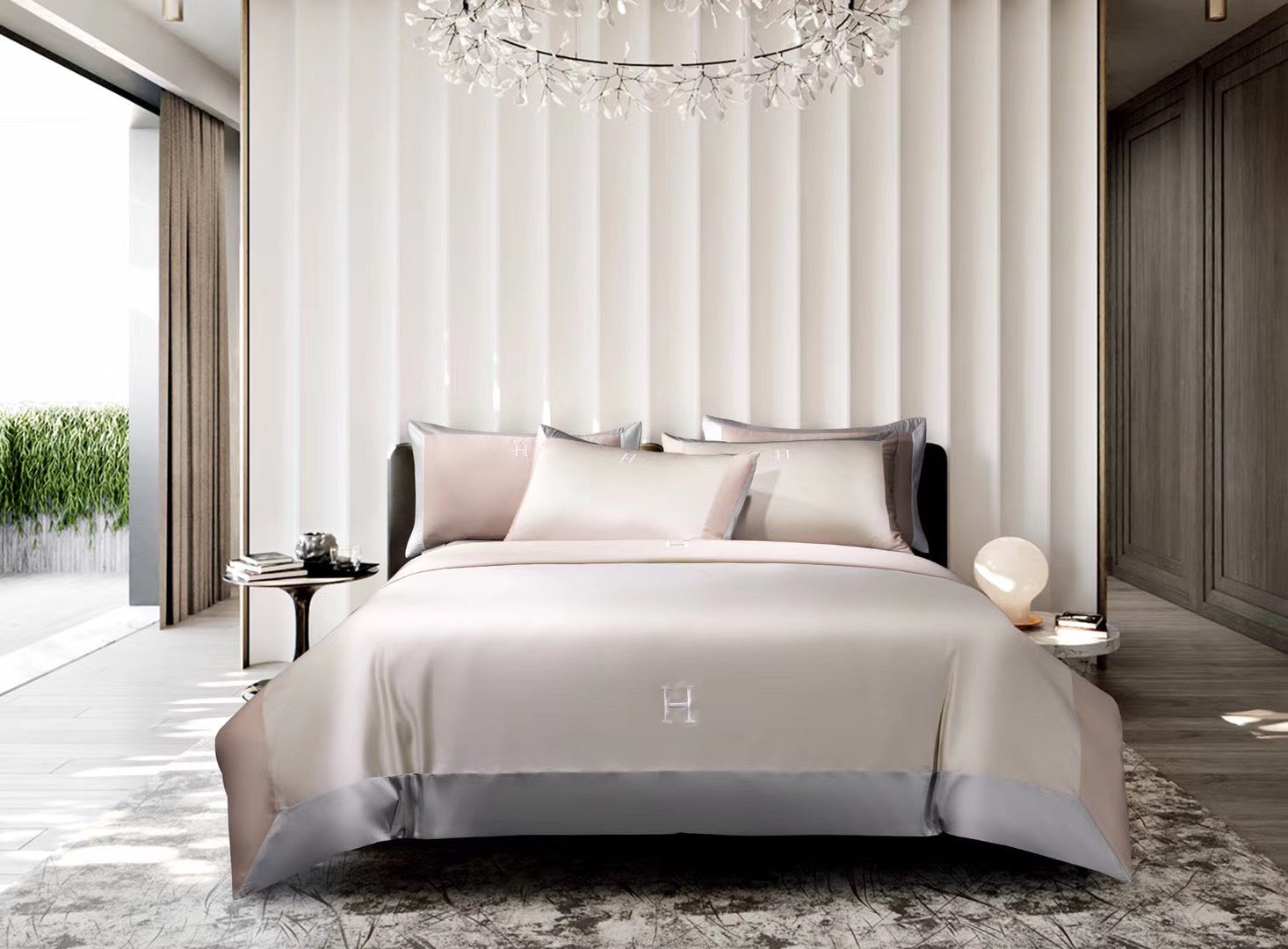 Light Luxury Solid Color 60 Long-Staple Cotton Letter Embroidery Four-Piece Set - Mylovelyhomedecor - Home decor