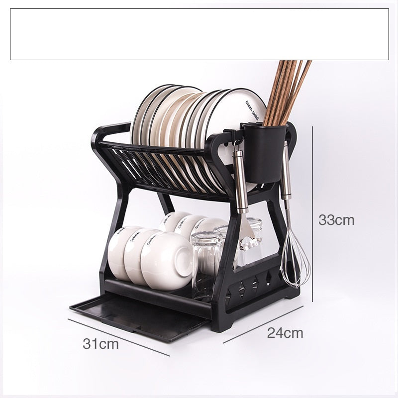 Kitchen Household Double-layer Dishes And Plastic Draining Multifunctional Floor Rack - Mylovelyhomedecor - Home decor