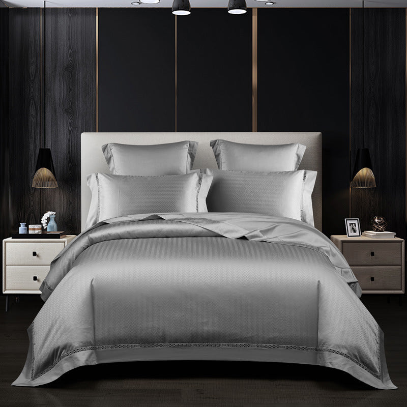 Striped Cotton Jacquard Four-Piece Bedding Set - Elevate Your Bedroom with Luxurious Comfort and Style. - Mylovelyhomedecor - Home decor