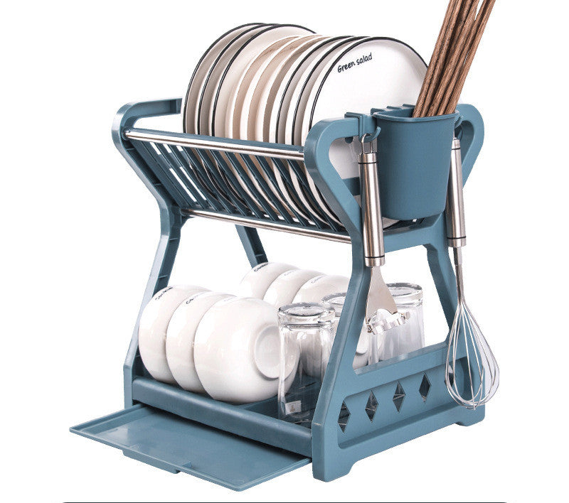 Kitchen Household Double-layer Dishes And Plastic Draining Multifunctional Floor Rack - Mylovelyhomedecor - Home decor