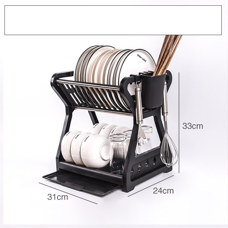 Kitchen Household Double-layer Dishes And Plastic Draining Multifunctional Floor Rack - Mylovelyhomedecor - Home decor