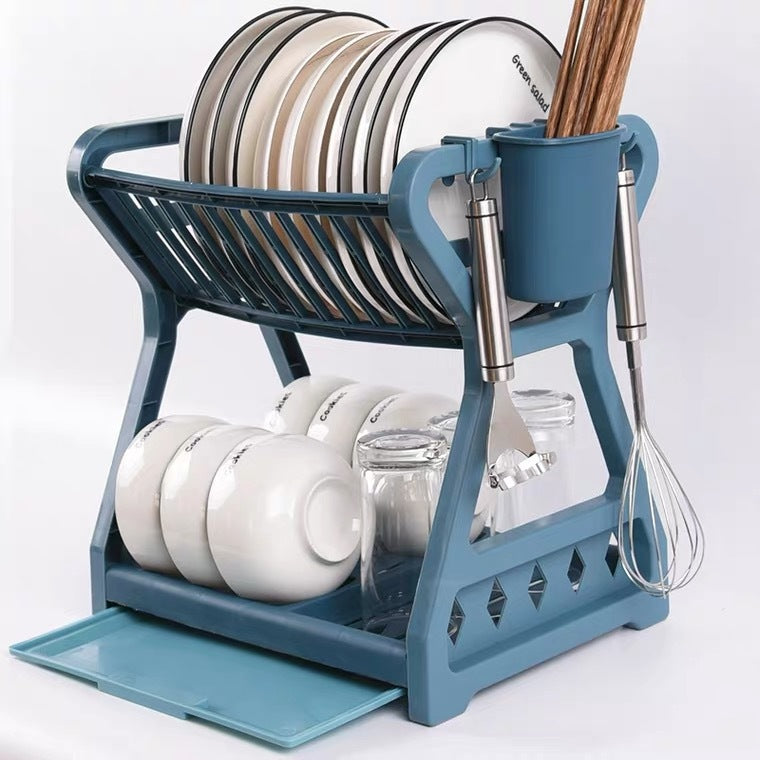 Kitchen Household Double-layer Dishes And Plastic Draining Multifunctional Floor Rack - Mylovelyhomedecor - Home decor