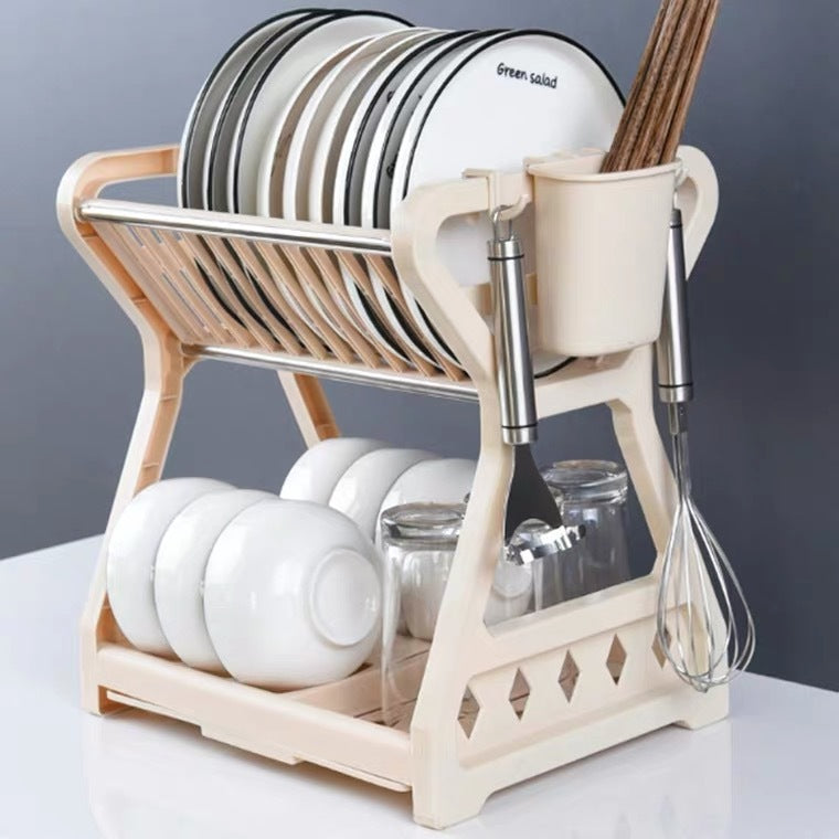 Kitchen Household Double-layer Dishes And Plastic Draining Multifunctional Floor Rack - Mylovelyhomedecor - Home decor